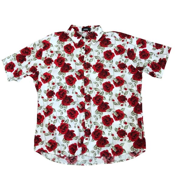 JOGAL Men's Red Rose Short Sleeve Casual Button Down 100% Cotton‎ Shirt Sz XXL - Picture 8 of 11